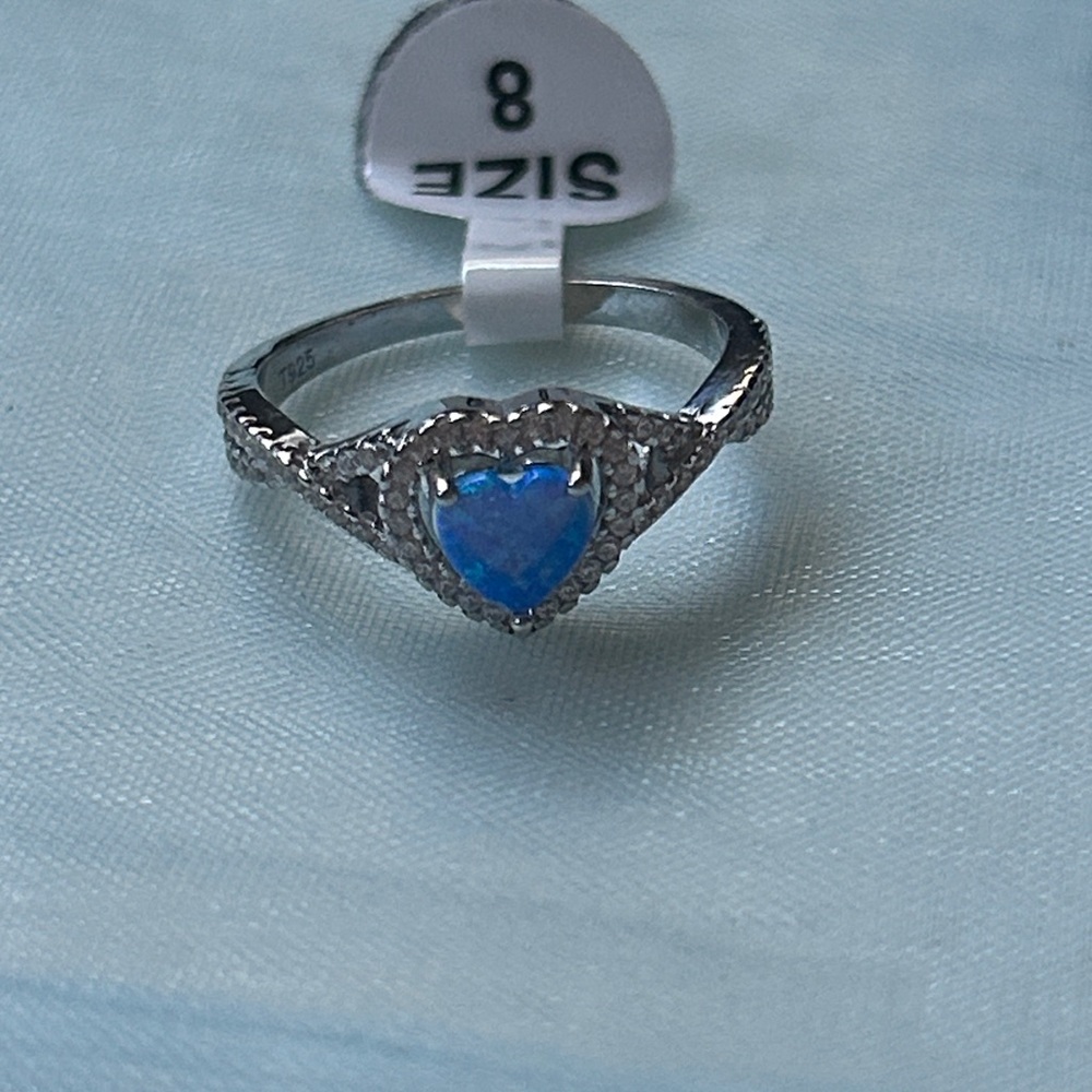 Sterling silver blue fire opal ring size‎ 8